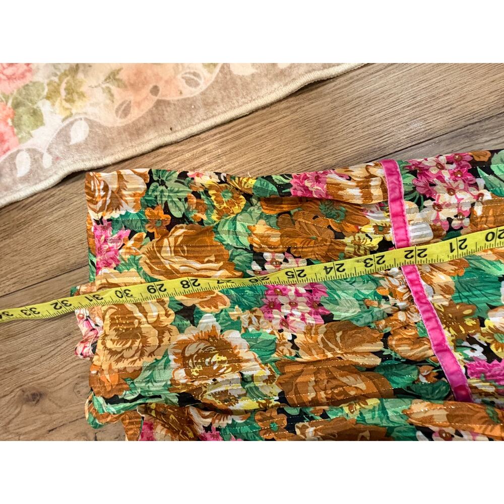 NWT Nasty Gal Floral Bell Sleeve Mini Dress Mustard Pink Velvet Trim Boho Size 2 - Picture 7 of 8